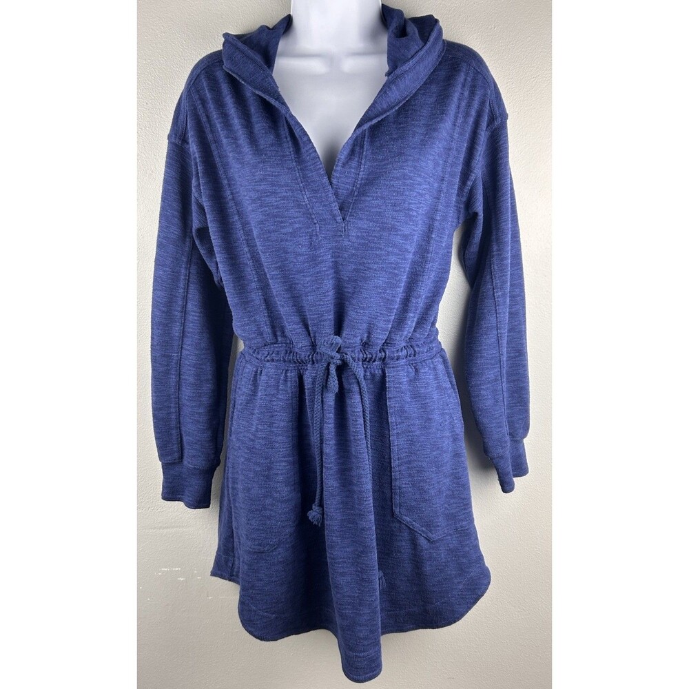 Anthropologie Daily Practice Hooded Mini Dress Dark Blue Women Small Tie Waist